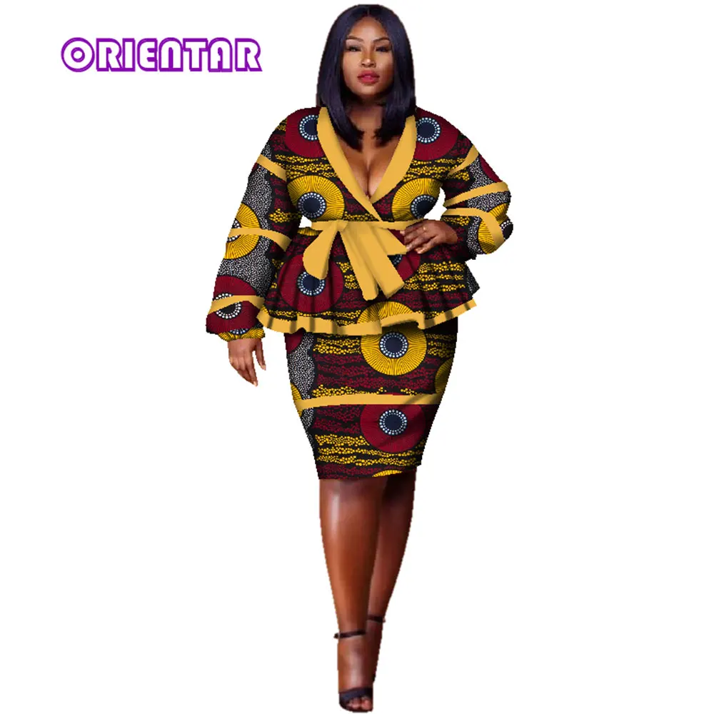 

African Clothes for Women 2 Pcs African Skirt and Tops Set Women African Print Blazer Coat +skirts Plus Size Women Suits WY2858