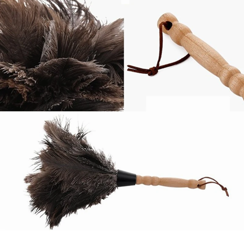 

1Pcs Ostrich Feather Fur Brush Duster Anti-Static Dust Removal Dusters Brush Dust Cleaning Tool Wooden Handle Home Tools