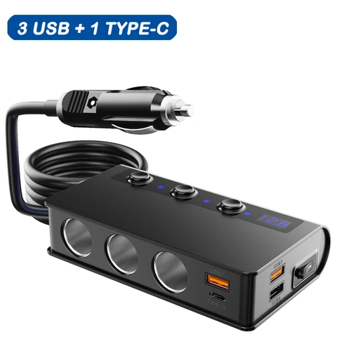 Быстрое зарядное устройство Anchtek 180 Вт, QC3.0 12/24 В, 4 порта, Автомобильный USB-адаптер с выключателем