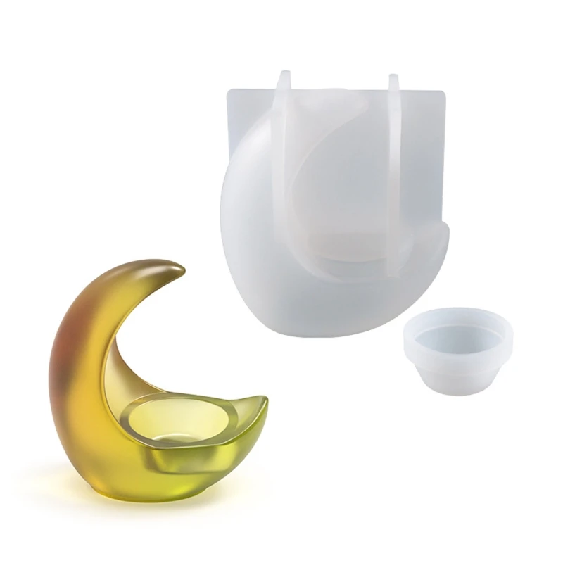 

D0LC Moon Shape Candle Holder Molds for Resin Epoxy Casting Mold for DIY Candlestick Jewelry Tray Wedding Home Table Decor