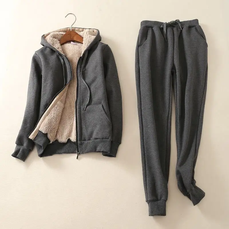 Winter Thick Fleece Women Sport Suit Tracksuits Warm Zip Up Hoodie Jacket+pant Casual Jogger Running Workout Gym Set Sportswear
