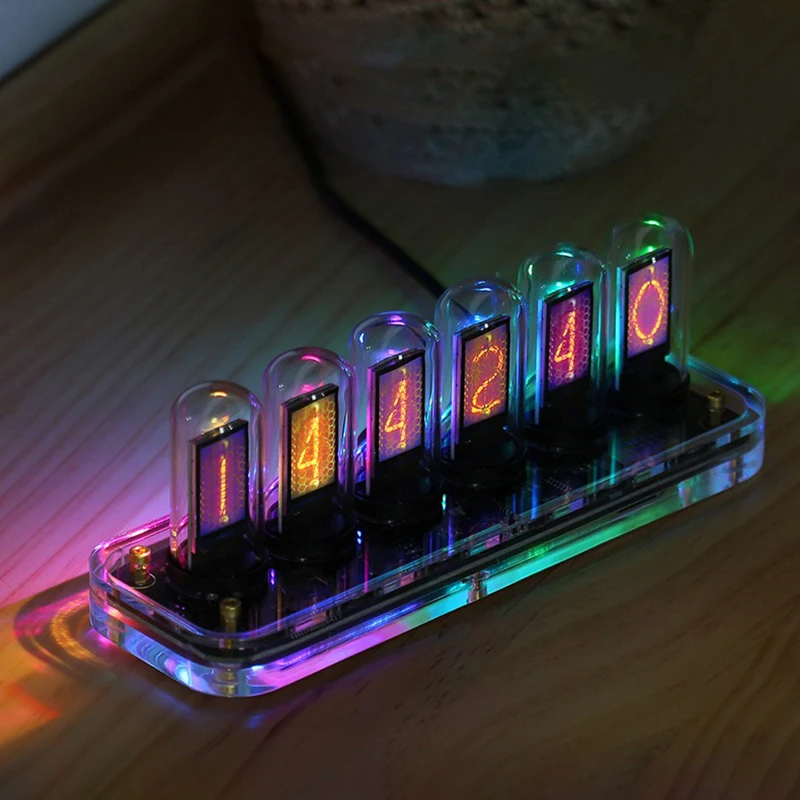 Набор настольных часов Nixie Tube, роскошные электронные настольные часы со светодиодной подсветкой RGB, лампа для наручных часов, подарок для парня, с каменной дверью