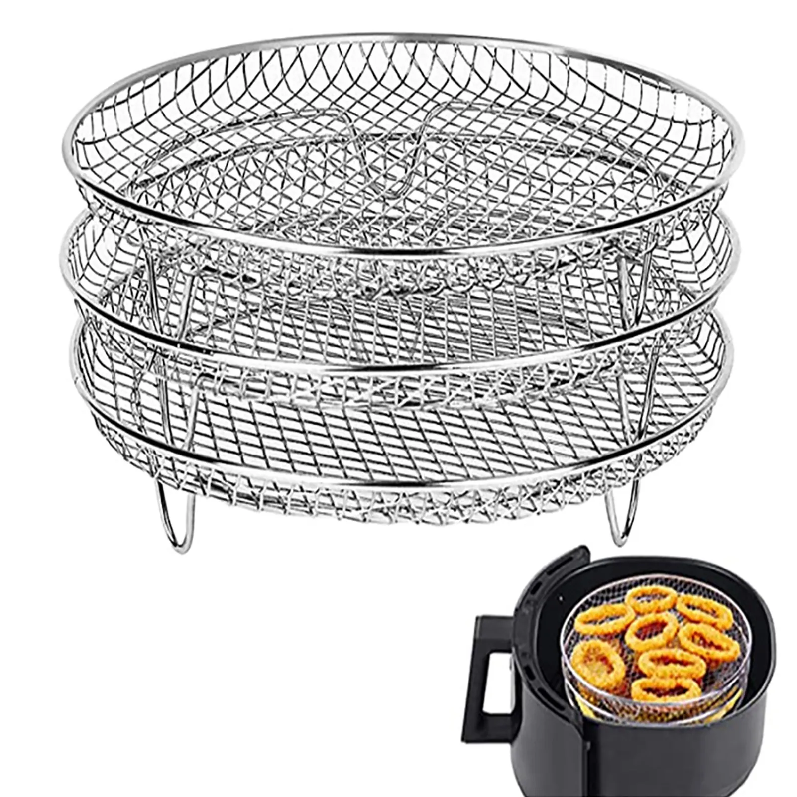 

Air Fryer Rack Airfryer Basket Tray Air Fryer Accessories Three Stackable Dehydrator Racks Fit All 4.2QT 5.8QT Air Fryer Cooling