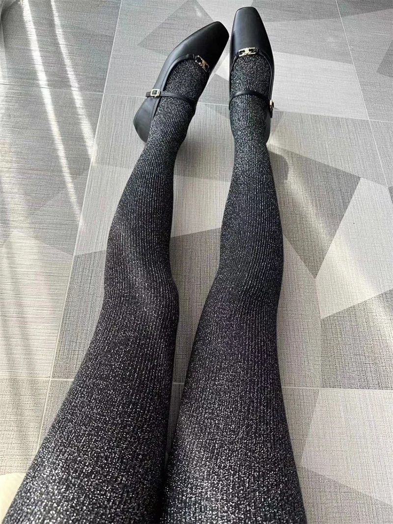 Модные корейские чулки блестящие золотые колготки сексуальные трикотажные