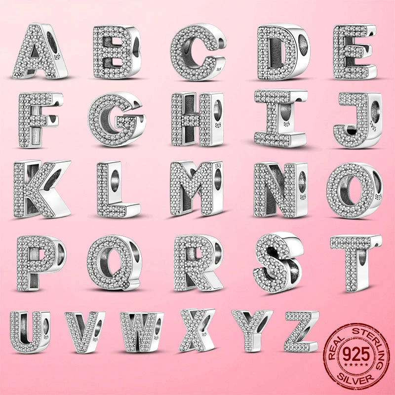 

Оригинальные бусины-шармы с буквами из серебра 925 пробы с фианитом от A до Z, подходят для браслетов Pandora, серебряные ювелирные изделия 925 проб...