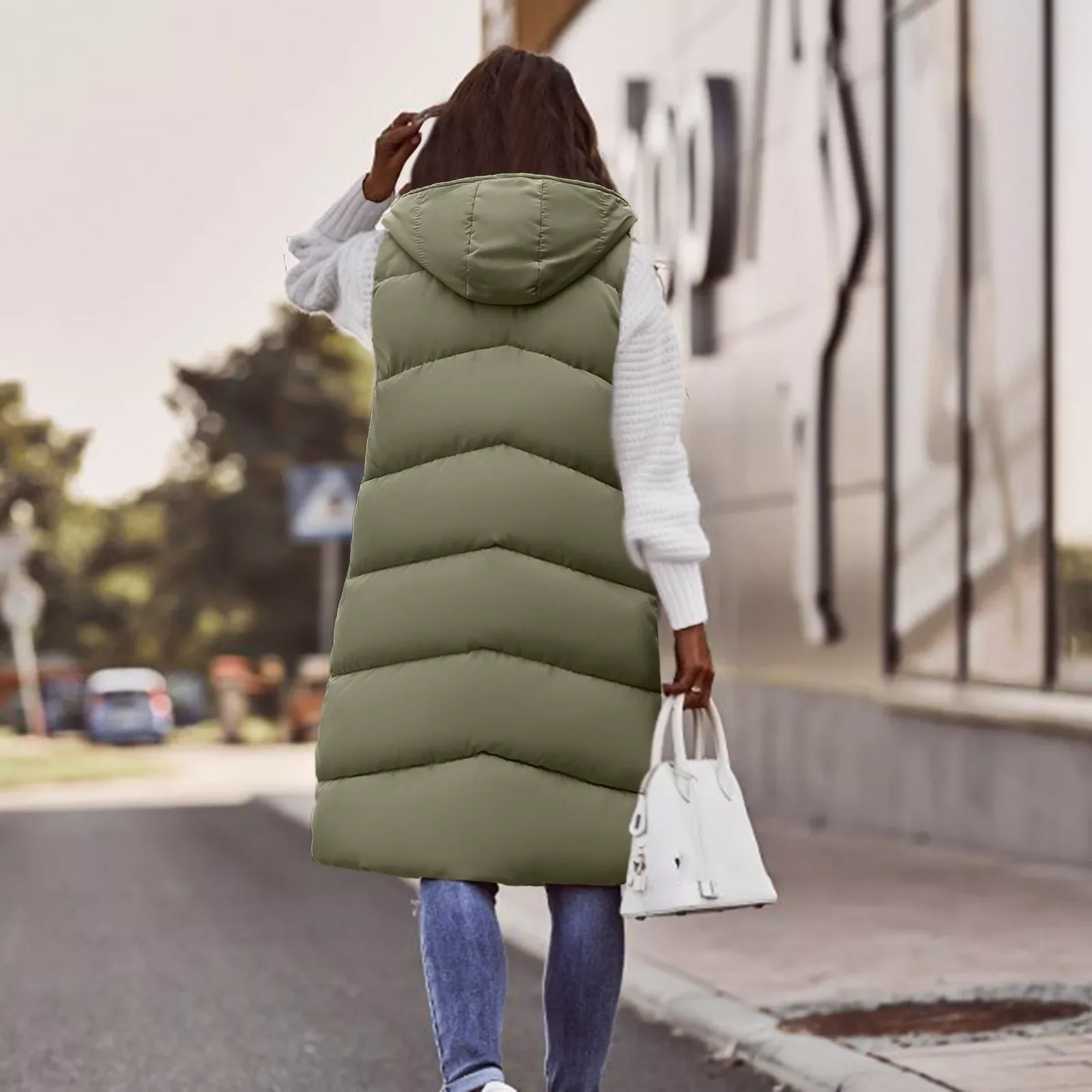 New2022 Long Winter Coat Vest With Hooded Sleeveless Warm Down Coat With Pockets Quilted Vest Down Jacket Quilted Outdoor Jacket