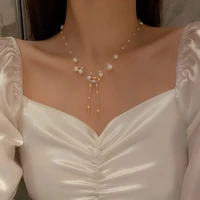 2022 pearl inlaid zircon bow kindness tassel necklace personality fashion unique design necklace wedding jewelry birthday gift