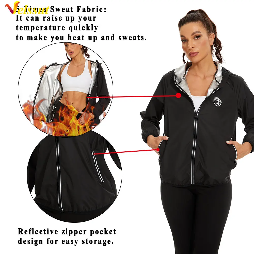Velssut Sauna Top Women Fitness Sportwear Weight Loss Clothing Slimming Long Sleeve Hot Sweat Bodybuilding Training and Exercise
