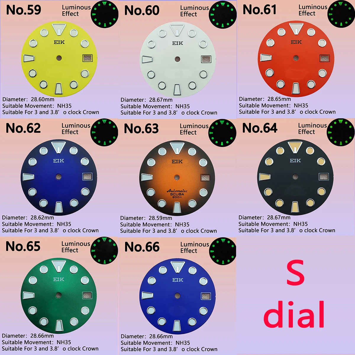 

NH35 NH36 Watch S Dial 28.5mm/29mm Various Colors C3 Super Luminous Fit NH35 NH36 Movement Modified Watch Literal Abalone Seik