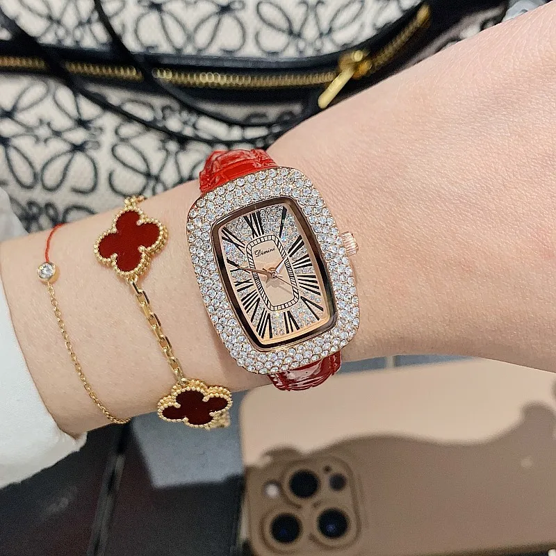 Fashion Diamond Watches Casual Women's Watch Bracelet Leather Strap Oval Quartz Ladies Watch Women Clock Wrist Watch Relogio