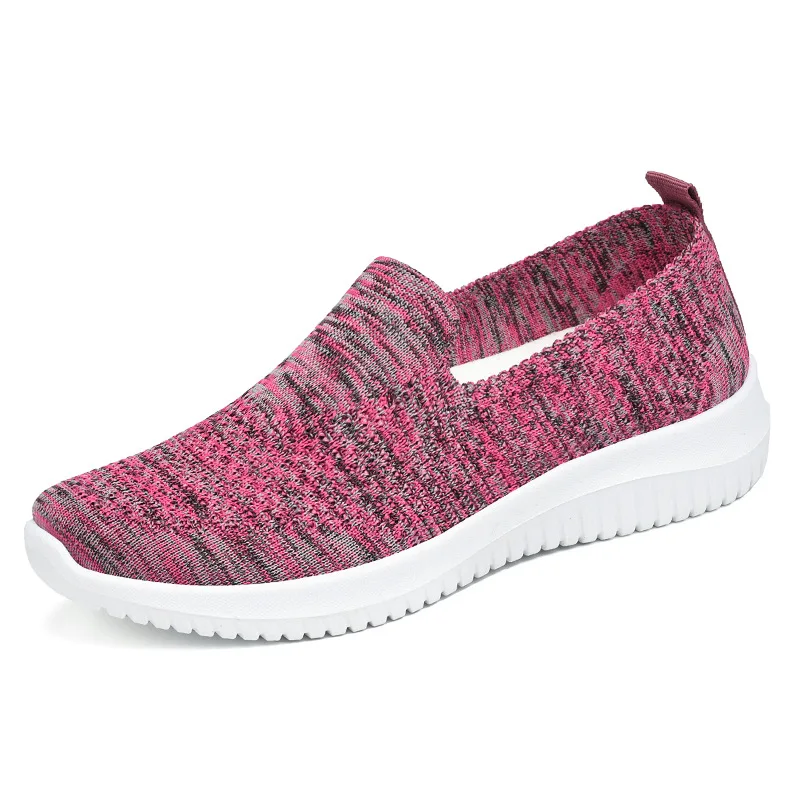 Summer Women Breathable Sneaker Female Knitting Flats Shoes Lightweight Ladies Casual Shoes Non-slip Mom Sports Shoes Flats