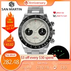 Мужские спортивные часы San Martin, 40 мм, панда BB, хронограф, Ретро стиль, роскошные чайки ST1901, механические сапфировые часы, 10 бар, светящиеся
