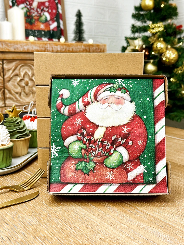 Colorful napkin, Santa Claus printed paper towel, creative decoration,square paper, party paper,party paper, 50 pieces, each box