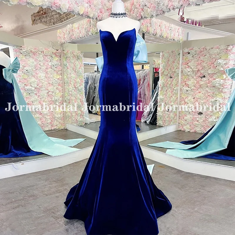 

Женское бархатное платье с бантом на спине, длинное вечернее платье ярко-синего цвета с бантом, бальное платье для выпускного вечера