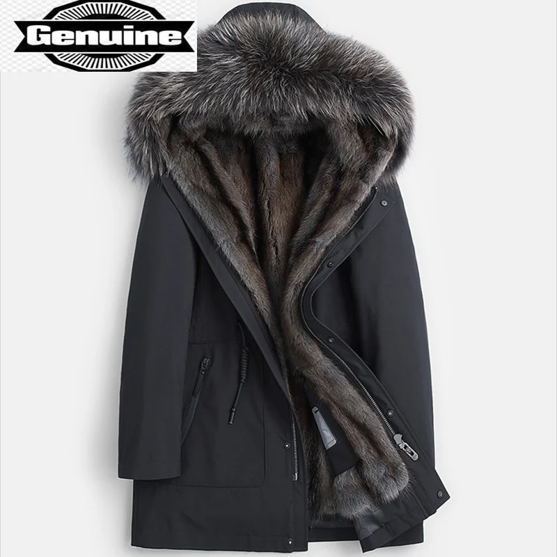 

Coat Winter Real Men Fur Parka Natural Mink Fur Liner Jacket Raccoon Fur Collar Mens Mink Jackets Parkas 2023 KJ3339