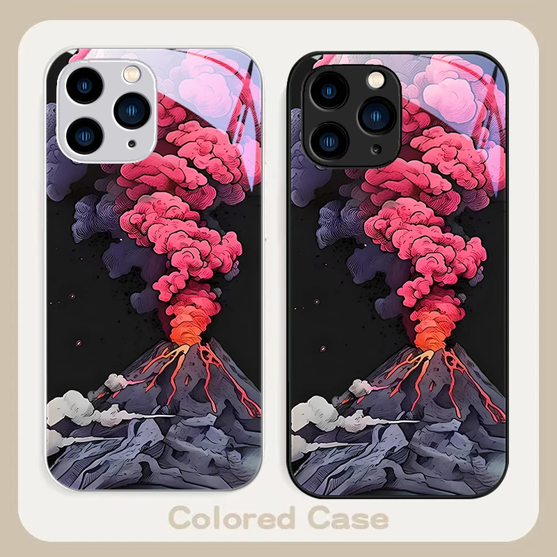 Simple Pink Volcanic Grey purple For Iphone 16 Plus 15 14 13 12 Mini 11 Pro Max X XS XR 7 8 2022 Tempered Glass Phone Case