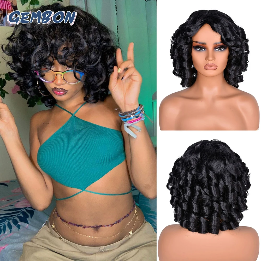 Короткий вьющийся афро парик для чернокожих женщин Синтетическое волокно