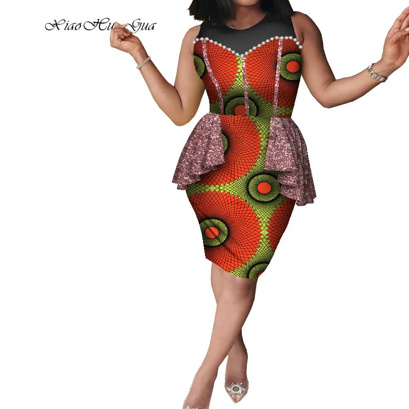 

Африканские платья для женщин, летнее платье без рукавов до колена, модное платье Анкары, Африканский принт Дашики, Частный заказ WY8357