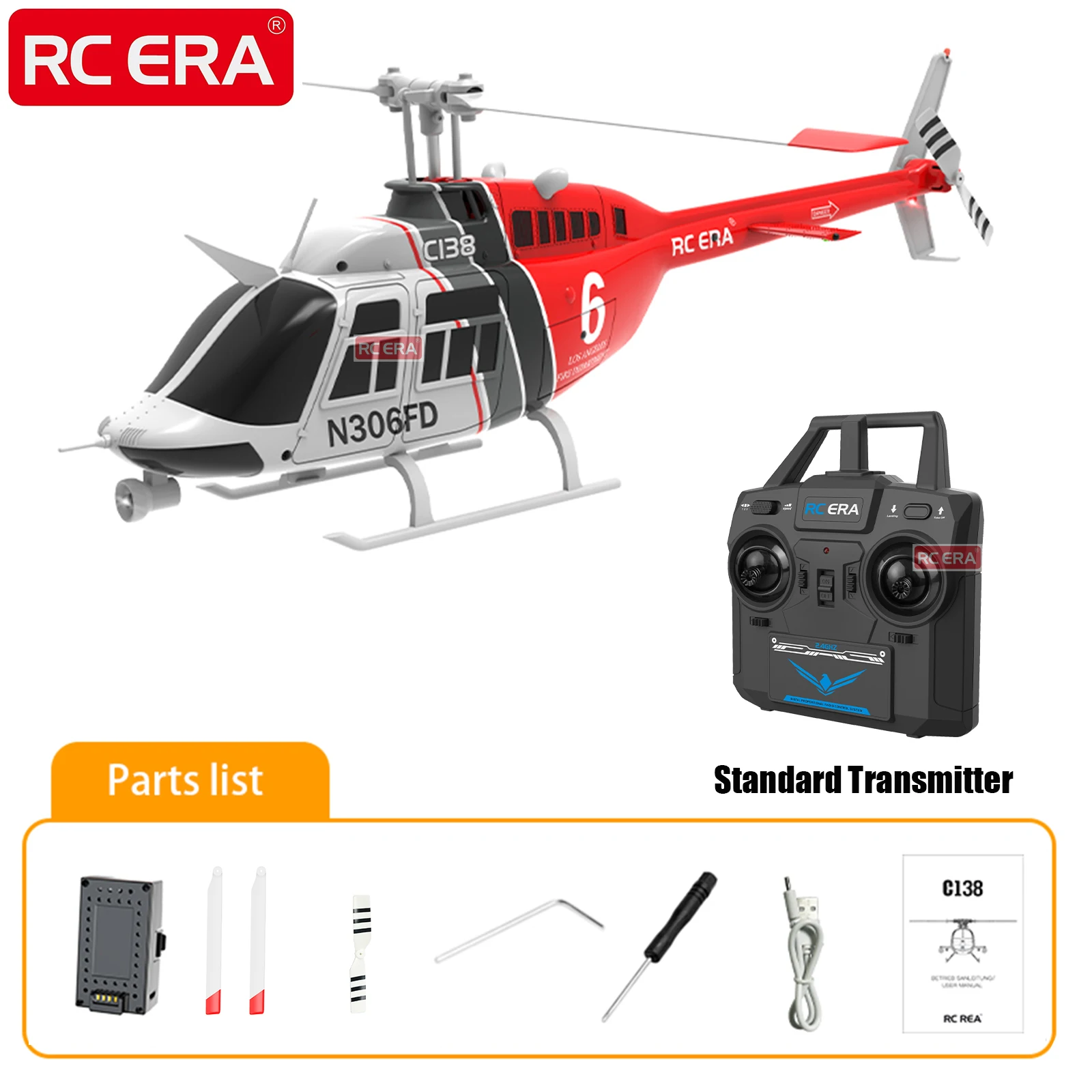 Фото RC ERA C138 BELL 206 Jet Ranger 6-осевой гироскоп, стабилизированный удержание высоты, 4-канальный радиоуправляемый вертолет, хобби для взрослых RTF VS XK K123 №4