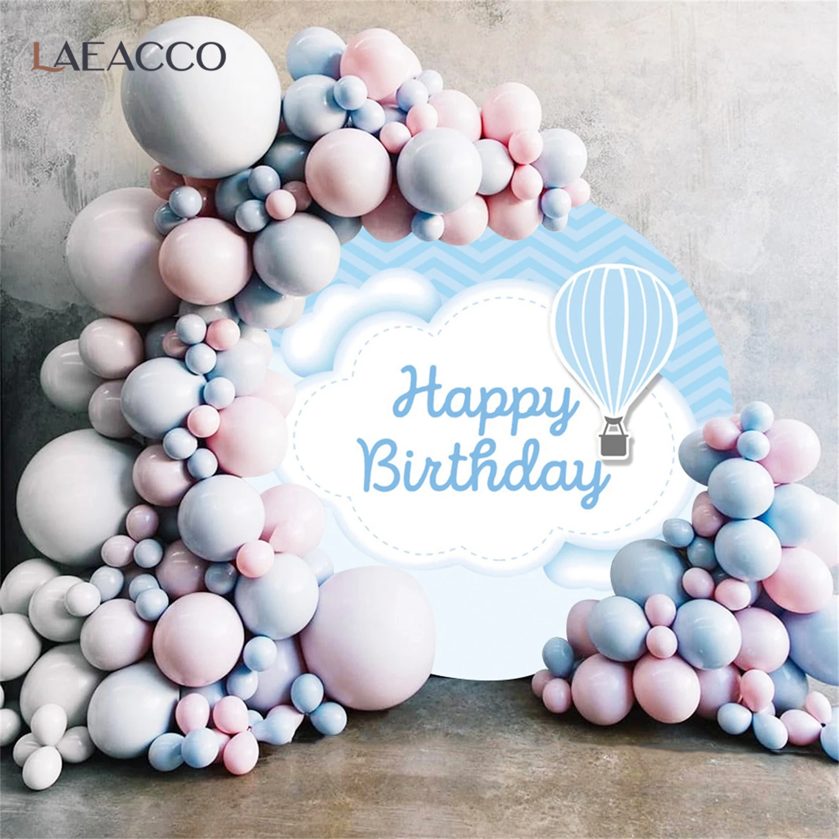 

Round Photography Background Blue Hot-balloon Children Party Happy Birthday Portrait Customized Photocall Backdrop Circle Props