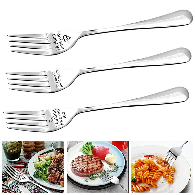 

1 Set High Quality I forking love you Engraved Fruit Cake Lettering-fork Gift For Husband Wife Madam Family Kitchen Tool 21cm