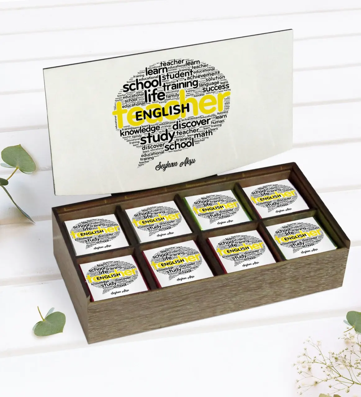 

Персонализированный дизайн для учителей английского языка в деревянной коробке, 24 люмен, если вы хотите получить шоколадный подарок