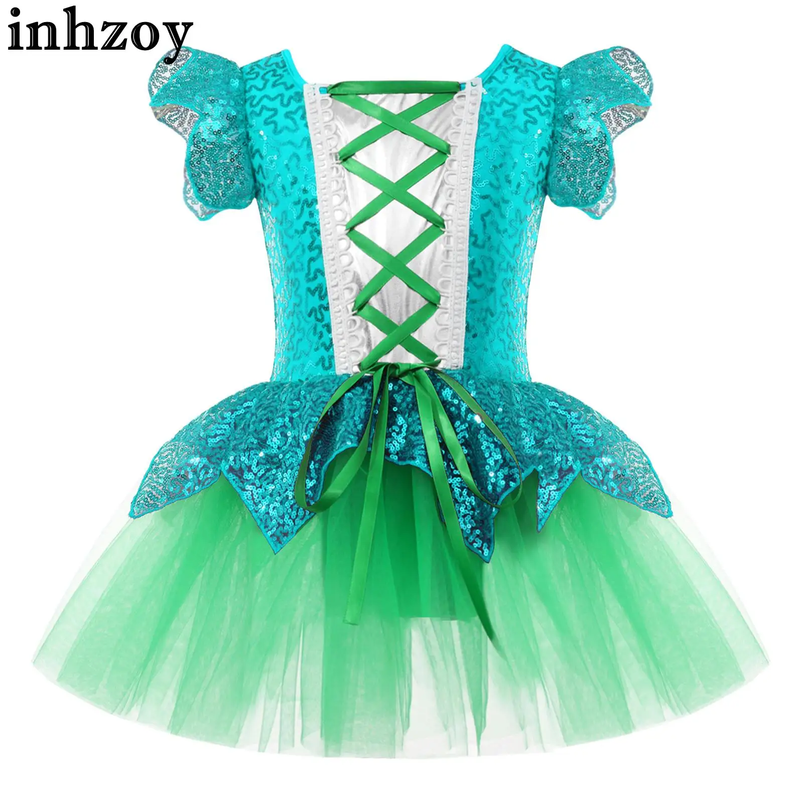 

Детский Рождественский костюм для девочек, балетное танцевальное платье-пачка, гимнастическое трико с рукавами-фонариками и блестками, Рождественская одежда для выступлений и танцев