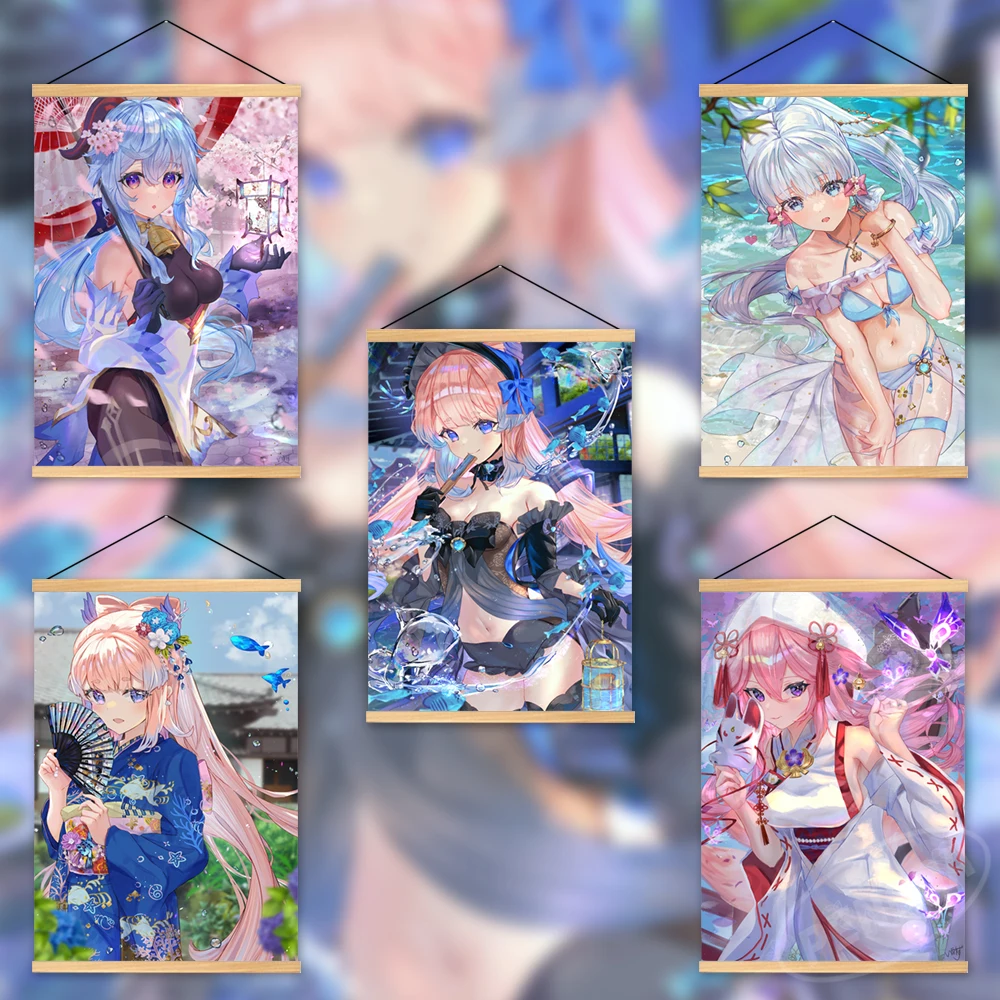 

Printed Canvas Poster Genshin Impact Home Decoration Sangonomiya Kokomi Wall Artwork Yae Miko Picture Wooden Hanging Painting