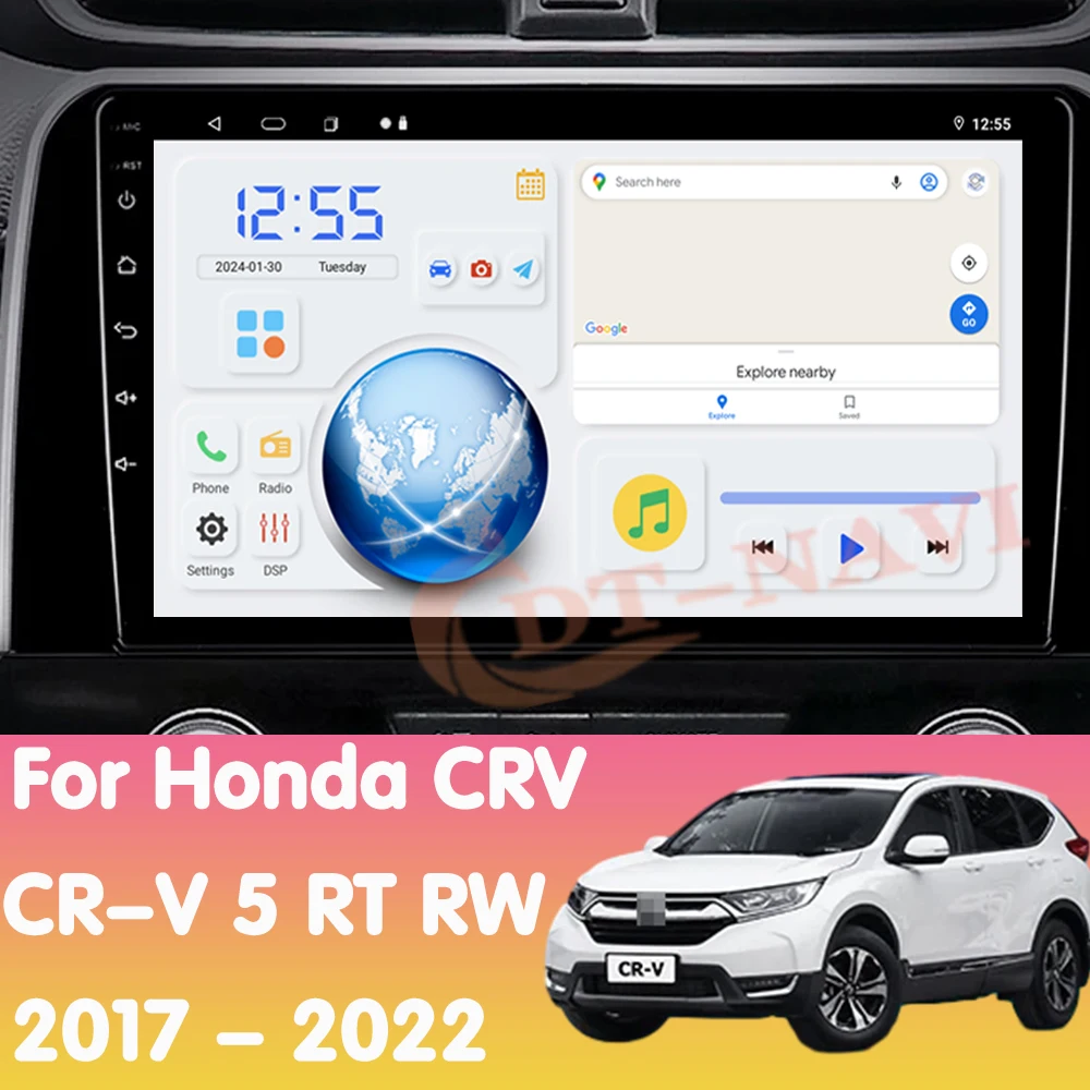 Автомобильный радиоприемник Android 14 для Honda CRV CR-V 5 RT RW 2017-2022 Мультимиidia Видеоплеер