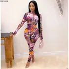 См. Несокрушимая Механическая тренировки Винтаж Цветочный принт комбинезон Для женщин комбинезон с длинным рукавом пикантные Клубные вечерние Фитнес Bodycon обтягивающие джинсы комбинезоны