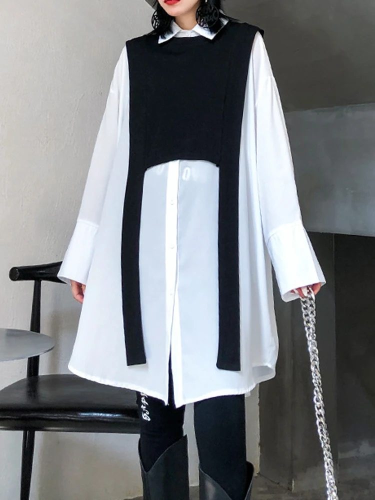 

Loose Chiffon Shirts Blouses Women Two Piece Set White Shirts With Scarf High Street