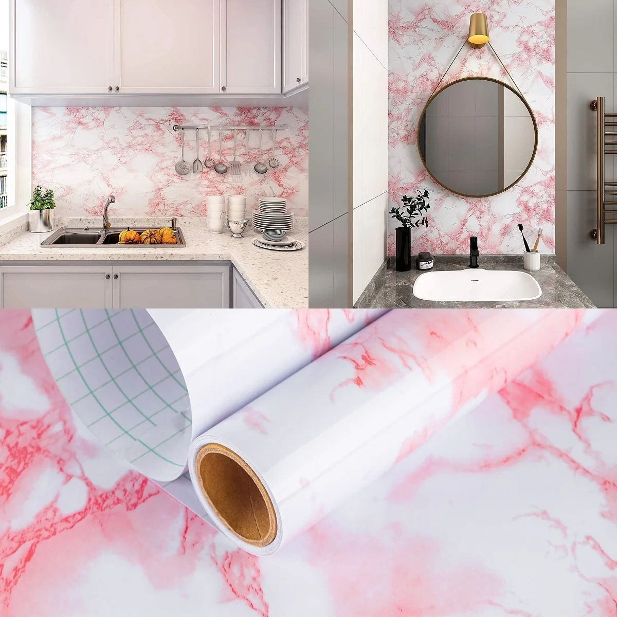 

TOTIO Waterproof Pink Marble Self Adhesive Wallpaper Peel and Stick Vinyl Wall Paper for Countertops Living Room Bedroom Walls