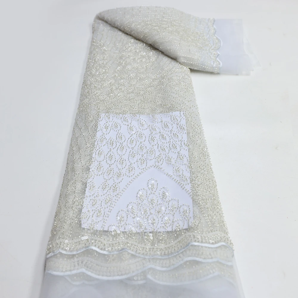 

Latest Baby Pink African Beaded Lace Fabric 2022High Quality 5yrds Nigerian Beaded Lace Fabric with Sequin for Prom Dress LY1556