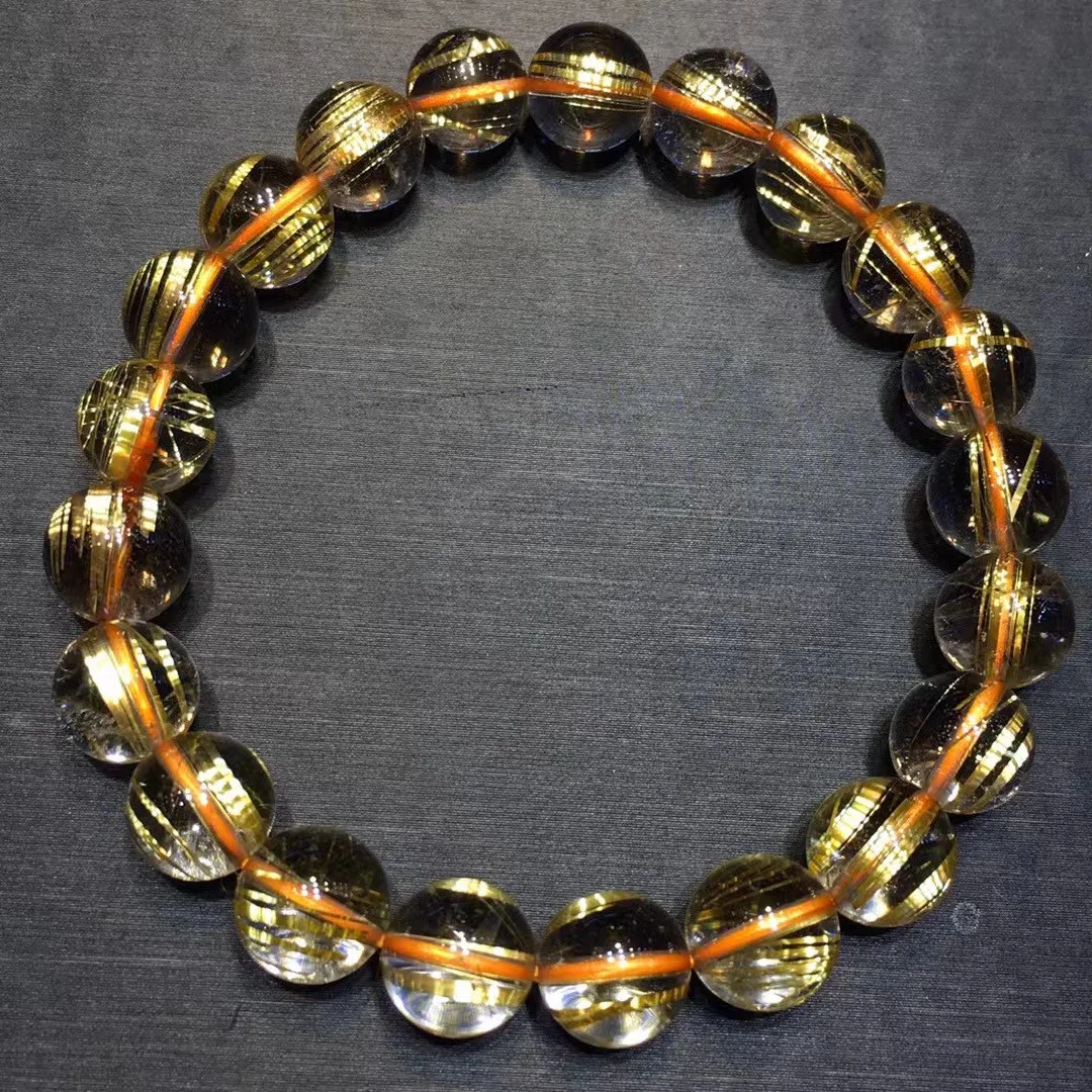 

9mm Natural Gold Rutilated Quartz Bracelet Jewelry For Women Lady Men Wealth Beauty Love Gift Crystal Round Beads Strands AAAAA