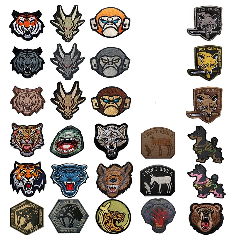 

tiger bear dragon monkey Animal Patches hook Embroidered Creativity Badge Hook Loop Armband 3D Stick Jacket Backpack Stickers
