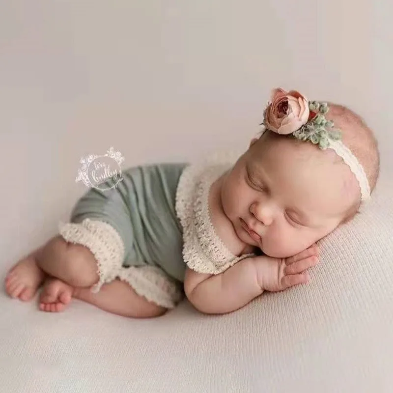 Newborn Photography Costume Flower Headdres Jumpsuits Two-Piece Photostudio Baby Photograph Props Studio  Photo  Infant  Clothes