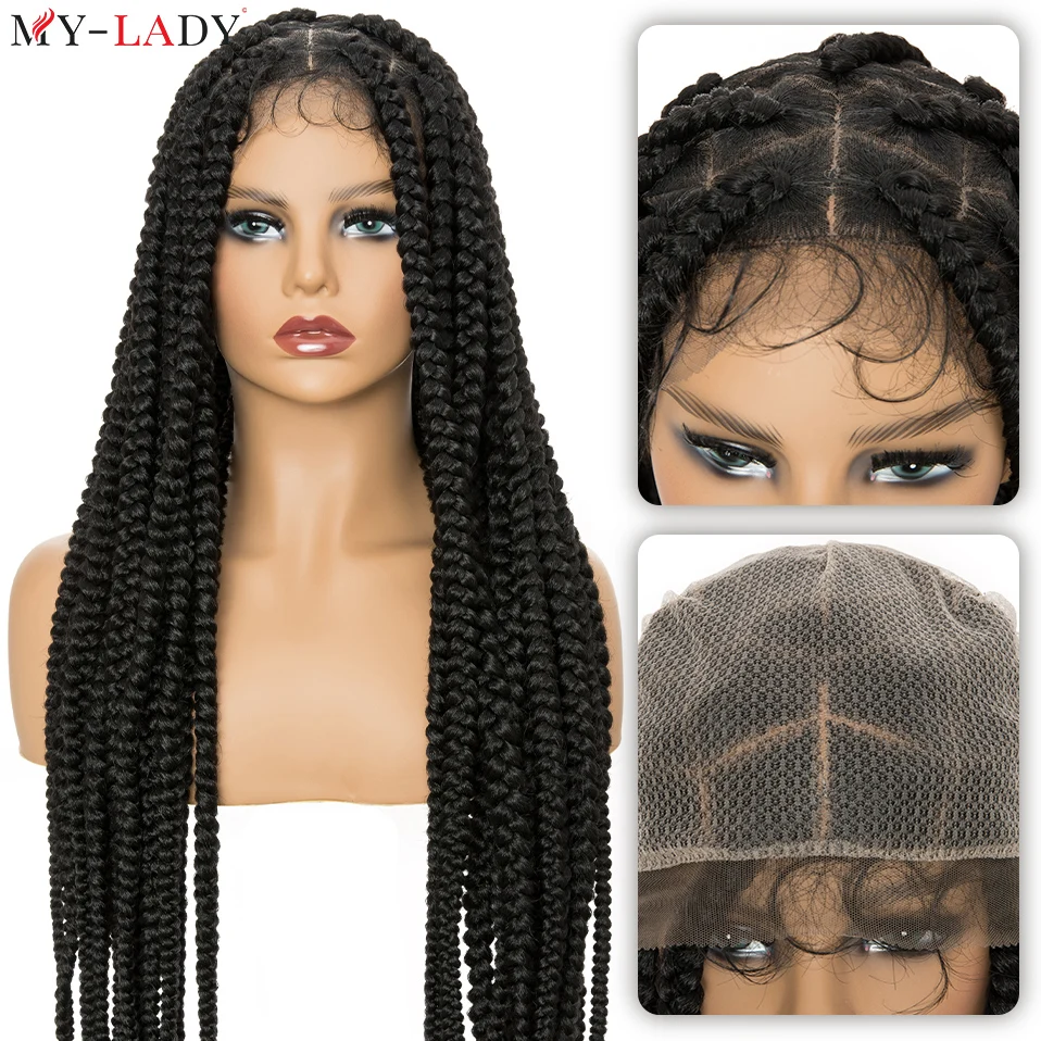 My-Lady Synthetic 32inch Cornrow Braids Full Lace Wigs Knotless Lace Wig Long Box Braided Wig With Baby Hair Afro Wigs For Black