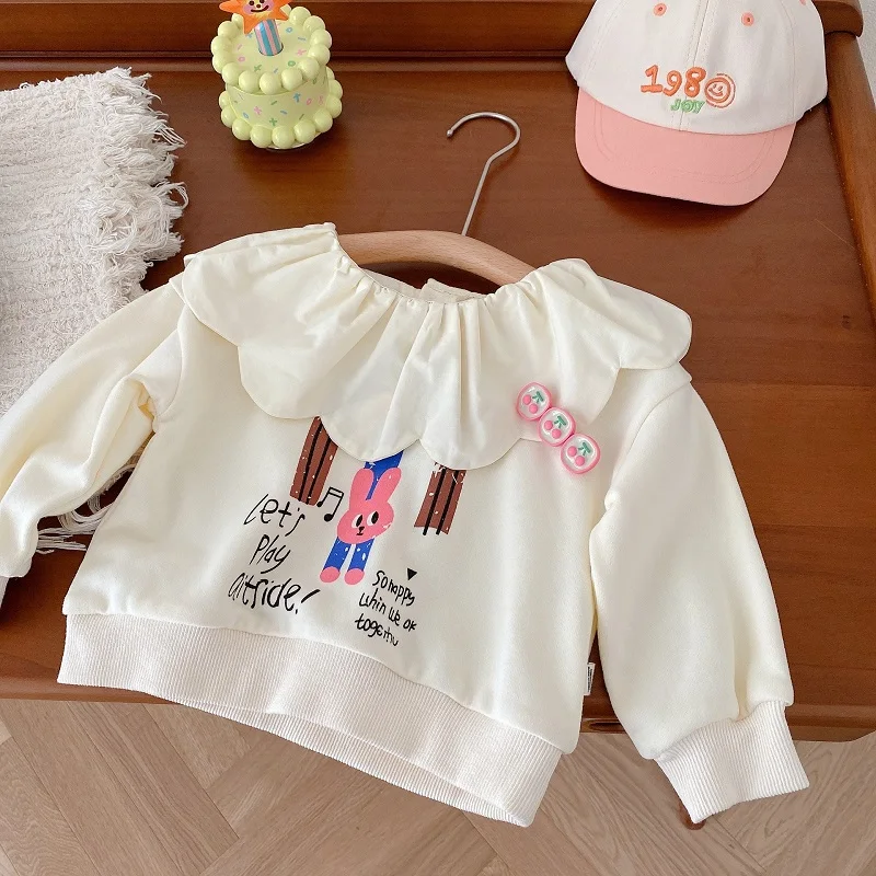 

Cute Kids Baby Girl Sweatshirt 0-6Years Children Long Sleeve Flower Collar Cartoon Bear Pullover Jumper Outfits Autumn Clothes