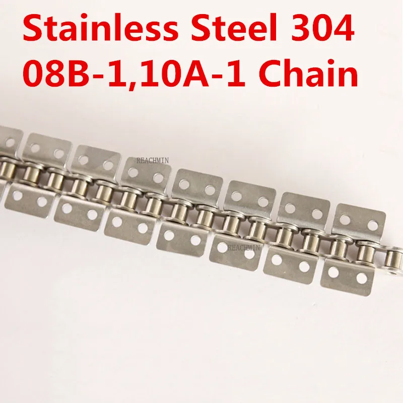 

1PCS 1.5m Length 08B-1 10A-1 Stainless Steel Short Pitch Plate Conveyor Transmission Drive Roller Chain with A1 A2 Attachments