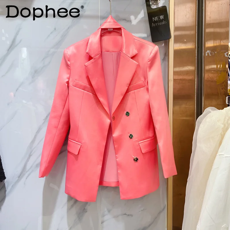 

Женский офисный пиджак с поясом, приталенный розовый пиджак с отложным воротником и длинным рукавом, однобортный пиджак для весны 2022