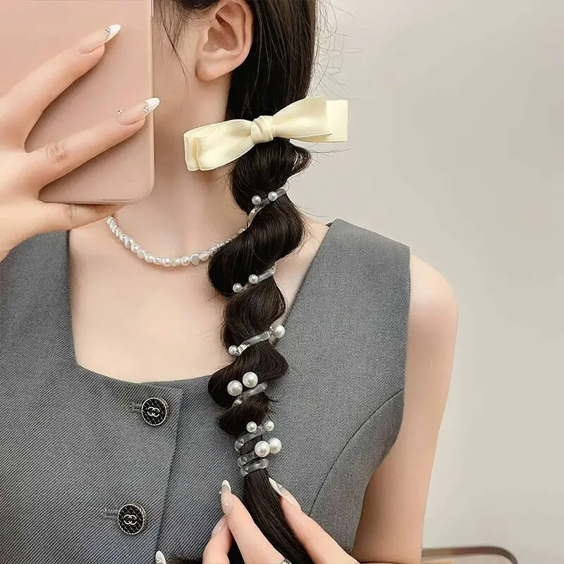 Женские Резинки Для Волос С Серебряным Бантом Эластичные Телефонным Проводом