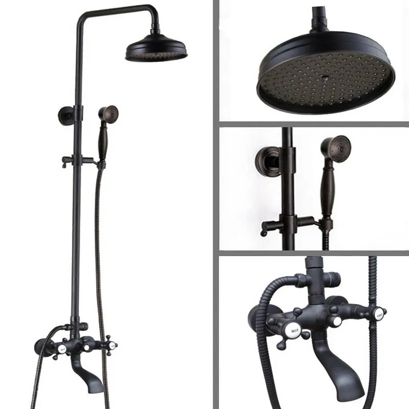 

Black Oil Rubbed Brass Wall Mounted Waterfall Rain Shower Faucet Set Dual Cross Handles Bathroom Bathtub Water Tap ahg101