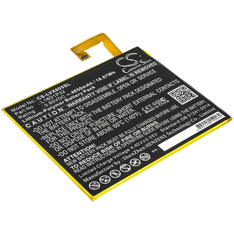 

CS 4850mAh/18.67Wh battery for Lenovo Smart Tab M10, TB-X605F, TB-X605FC, X605, X605C L18D1P32