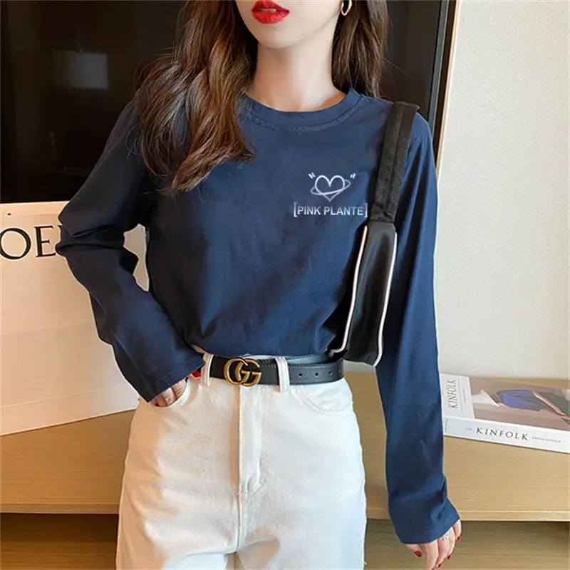 Женский топ с длинным рукавом повседневный минималистичный круглым вырезом