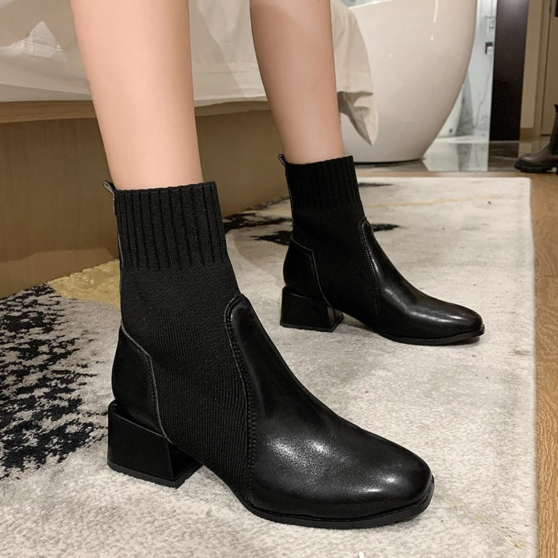 

Chunky women's Chelsea knitted boots 2022 autumn and winter new trend socks boots fashion ankle non-slip women's boots