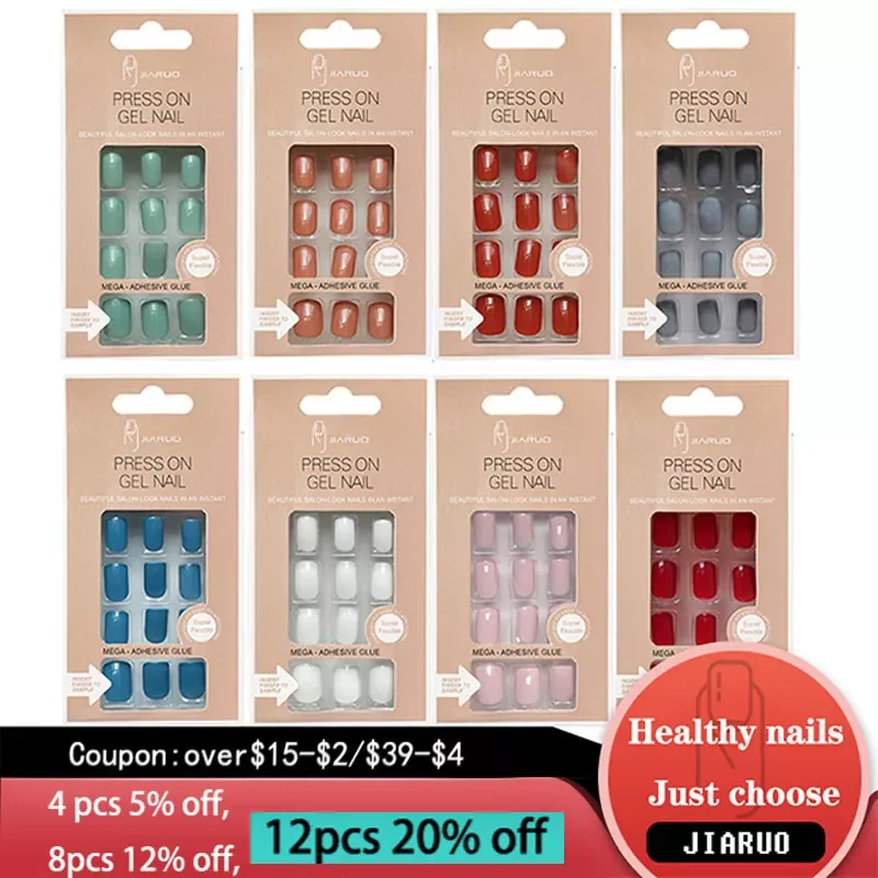 

Nails Art Fake Nail gel Tips Full Cover Artificial Square Kiss with Glue Stick Designs Clear Display Short False Press on Coffin