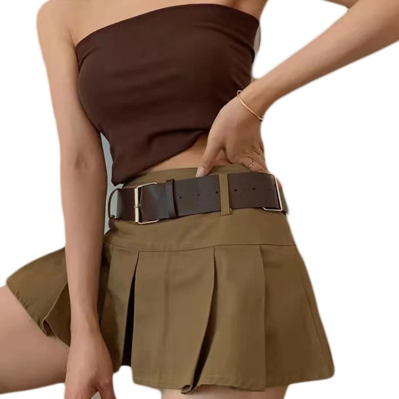 

Women High Waisted Rose Red A-Line Sexy Package Hip Slim Denim Micro Mini Skirt Y1QD