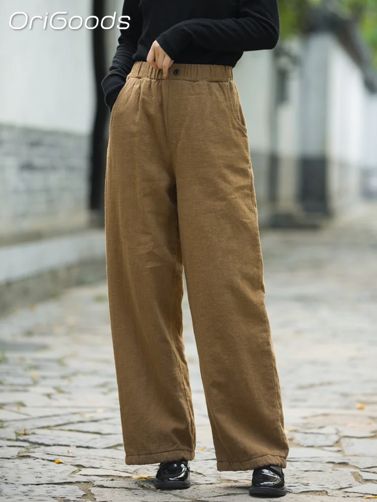 

Женские Стеганые Брюки, плотные теплые зимние брюки 2023, хлопковые брюки из рами в китайском стиле с подкладкой, корейский оригинальный дизайн B116