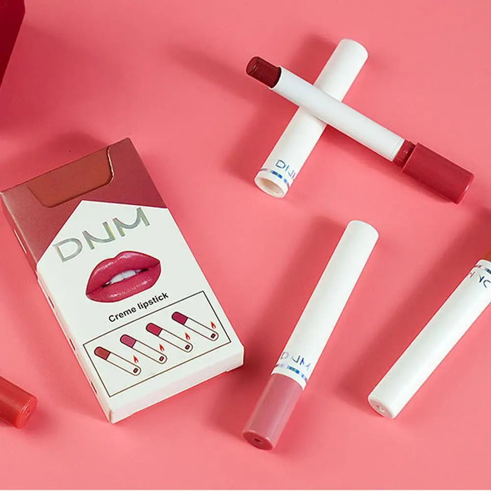 

4Pcs/Set Tube Cigarette Shape Matte Lipstick Waterproof Matte Long Lasting Velvet Red Tint Lip Makeup