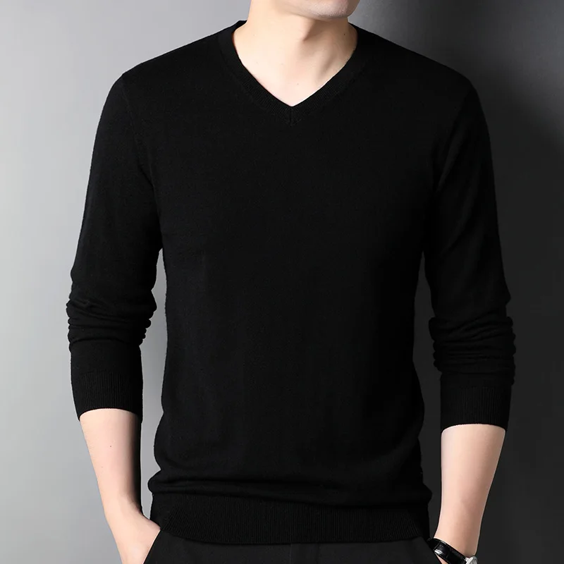 Шерстяной свитер с длинными рукавами мужская тонкая одежда осенне-весенний